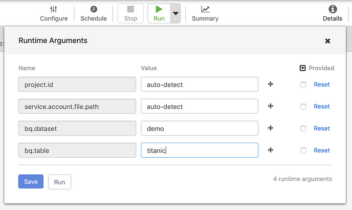 Pipeline Runtime Arguments